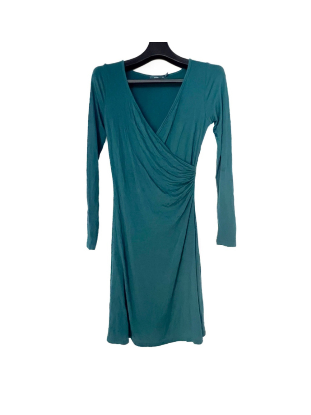 Prana Nadia Sz S Teal Faux Wrap V Neck Dress Lightweight Staple Piece Stretch